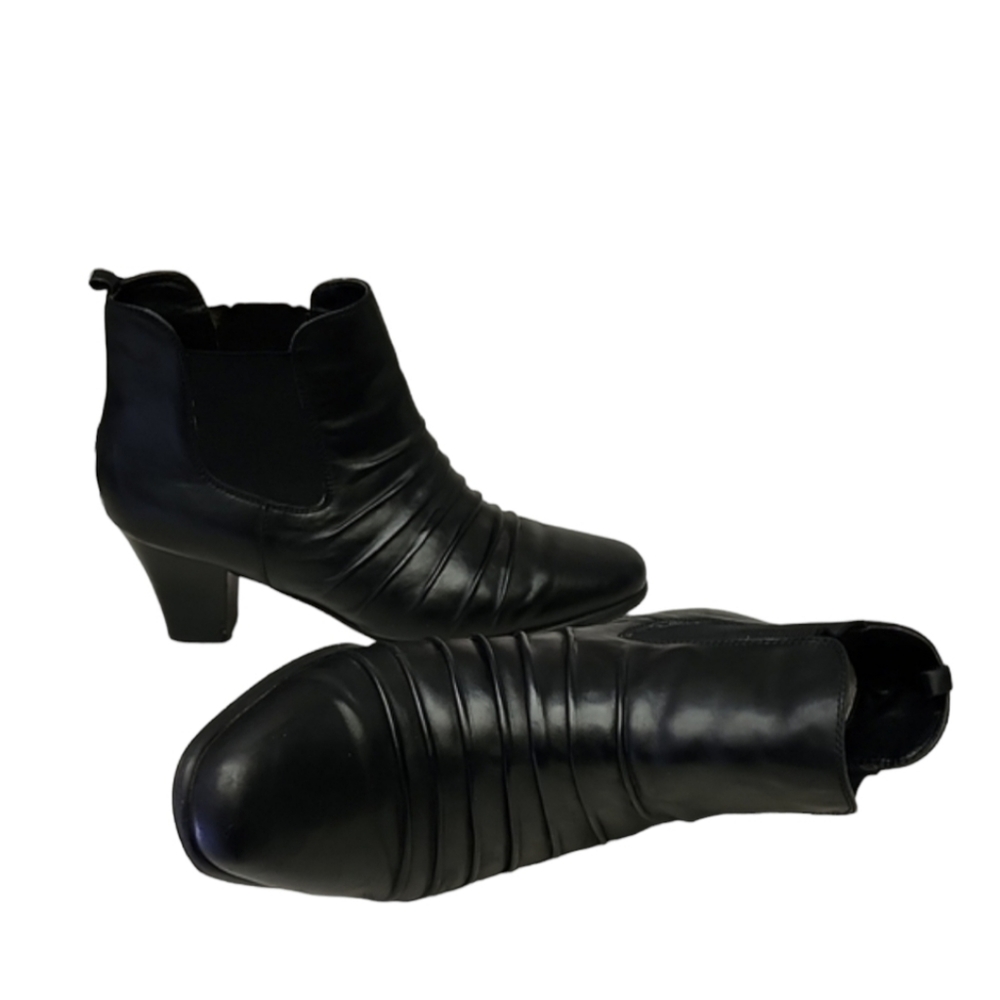 VINTAGE ROS HOMMERSON Ruched Leather Booties 10W Black Chelsea Ankle Booties - Picture 15 of 16